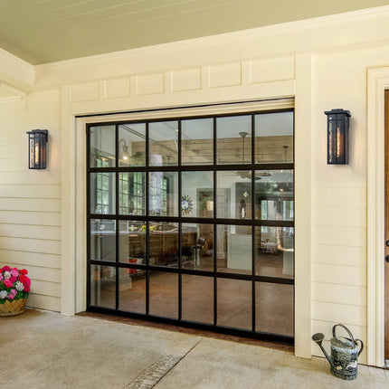2-Pack Matte Black Outdoor Wall Lantern Sconces with Water Glass