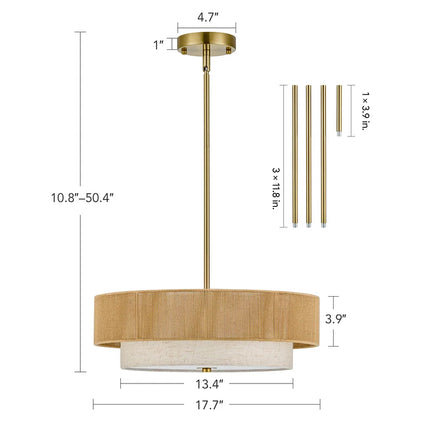 Dimmable 18" 4-Light Semi-Flush Mount Ceiling Light with Fabric Shade