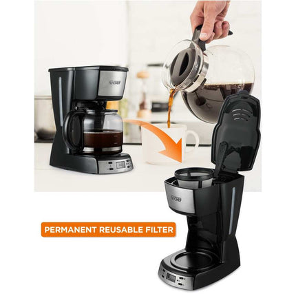 Black Coffee Maker with Reusable Nylon Coffee Filter for Fresh Brewing