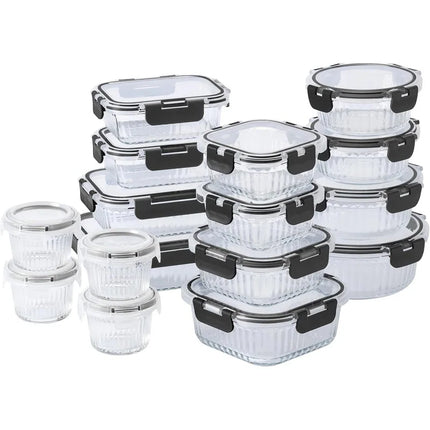 32-Piece Borosilicate Glass Food Container Set with Dividers Leakproof Lids