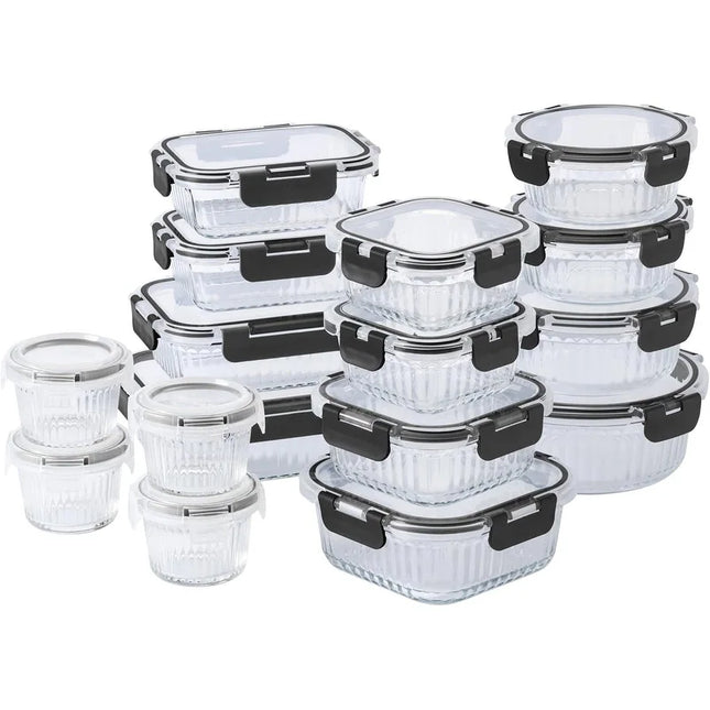 32-Piece Borosilicate Glass Food Container Set with Dividers Leakproof Lids