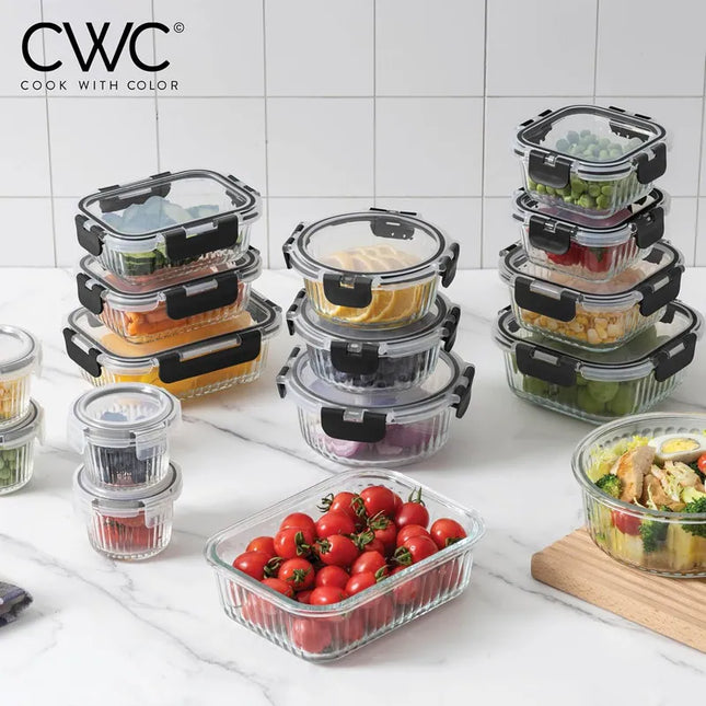 32-Piece Borosilicate Glass Food Container Set with Dividers Leakproof Lids