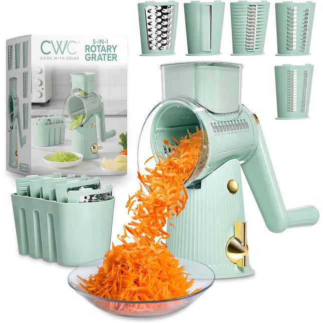 Rotary Cheese Shredder with Handle – 5 Blades, Vegetable Chopper & Mandolin