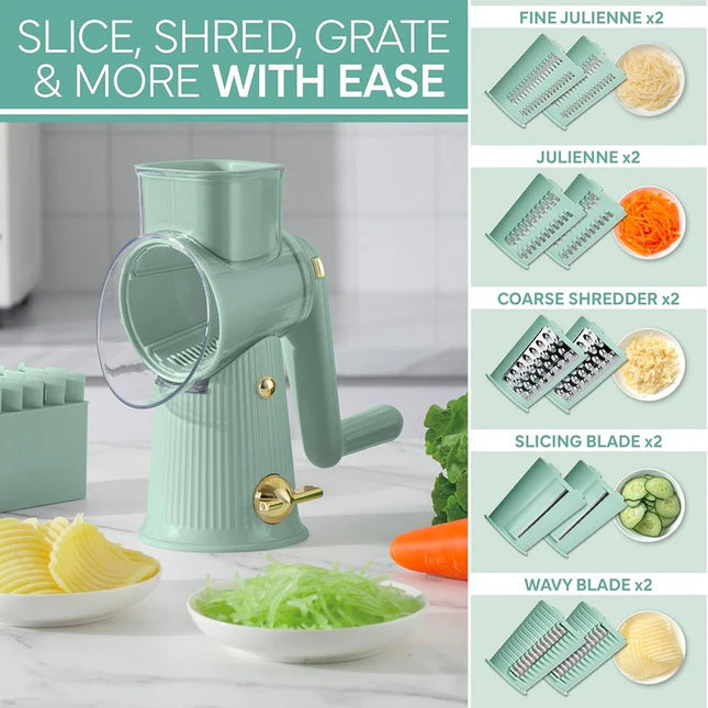 Rotary Cheese Shredder with Handle – 5 Blades, Vegetable Chopper & Mandolin