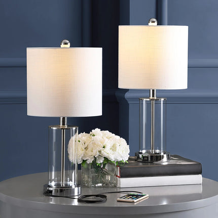 Cabell 21" Glass Modern LED Table Lamp Set of 2 USB Charging Bronze Finish