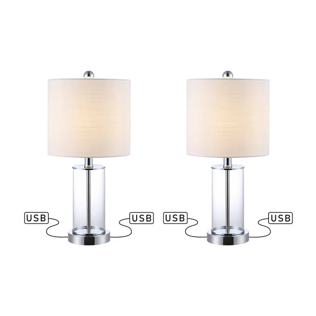 Cabell 21" Glass Modern LED Table Lamp Set of 2 USB Charging Bronze Finish