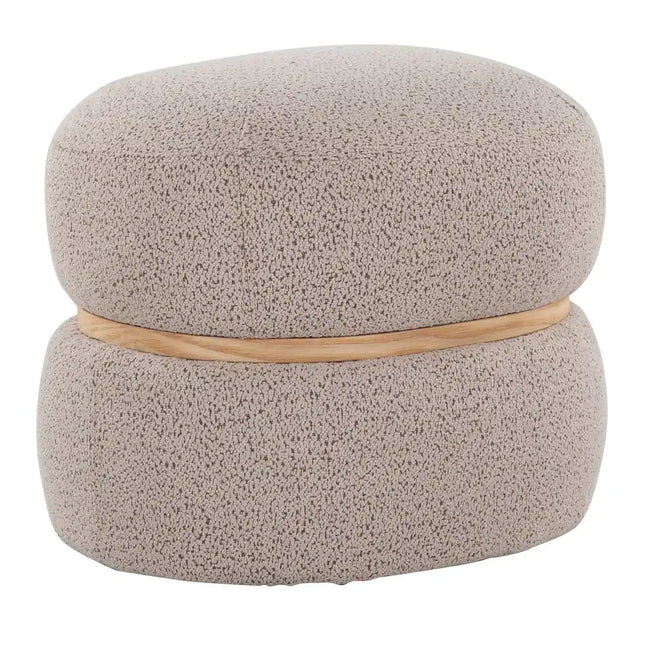 Lena Beige Pouf Ottoman with Natural Wood Accent Modern Upholstered Footrest Seat