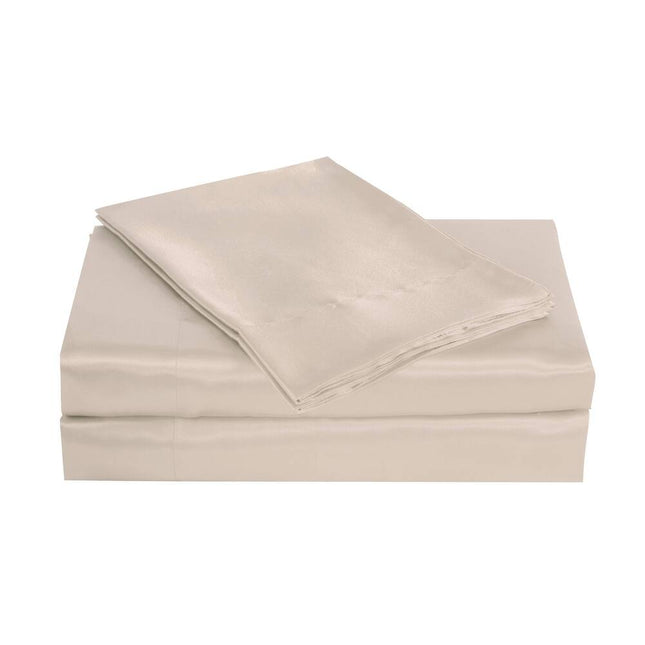 King Ivory Charmeuse Satin Bed Sheet Set Luxurious Smooth Silky Soft Bedding