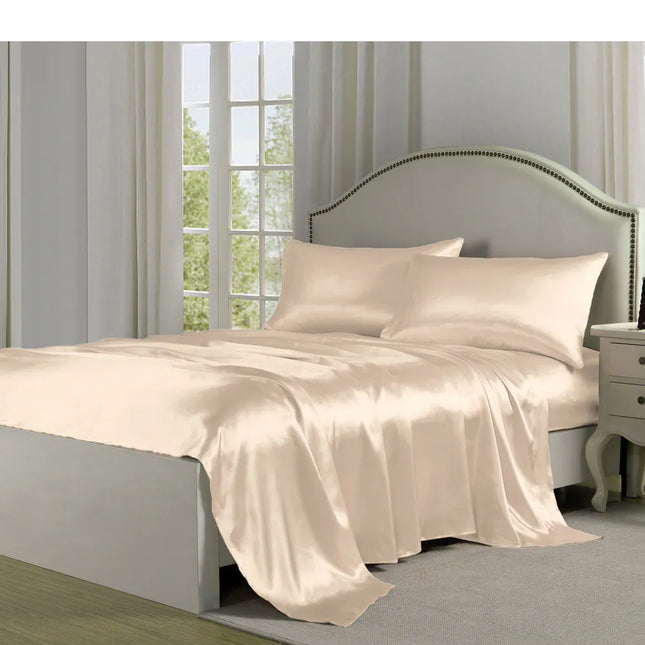 King Ivory Charmeuse Satin Bed Sheet Set Luxurious Smooth Silky Soft Bedding