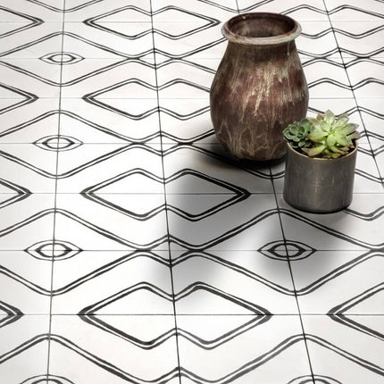 Handmade Chawen White & Black Tiles – Elegant Moroccan Design