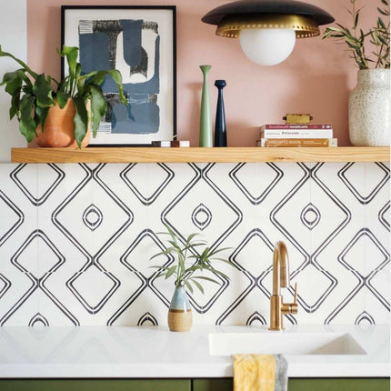 Handmade Chawen White & Black Tiles – Elegant Moroccan Design