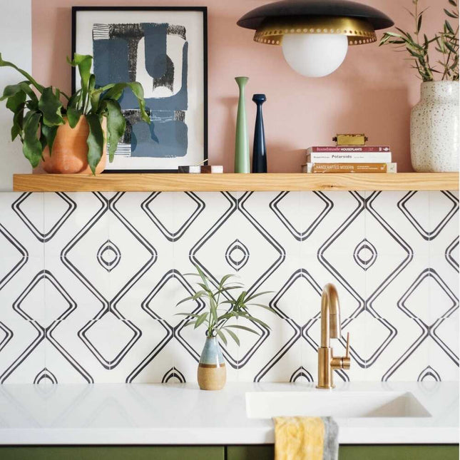 Handmade Chawen White & Black Tiles – Elegant Moroccan Design