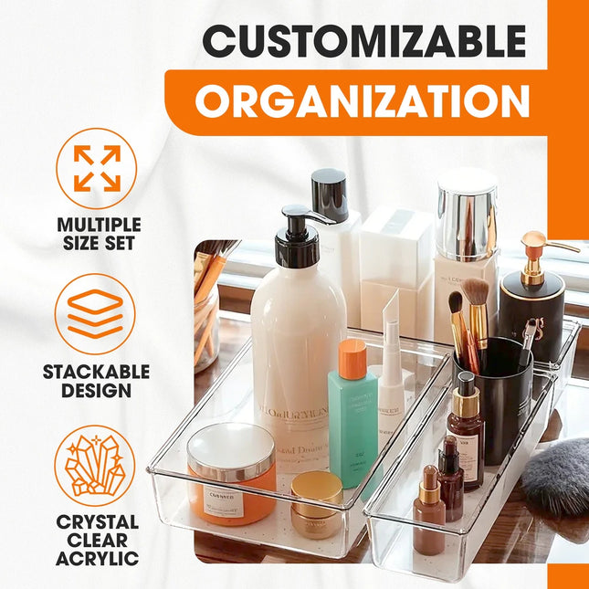 25-Piece Clear Plastic Drawer Organizer Set – Multi-Size Storage