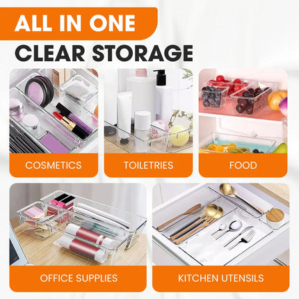 25-Piece Clear Plastic Drawer Organizer Set – Multi-Size Storage