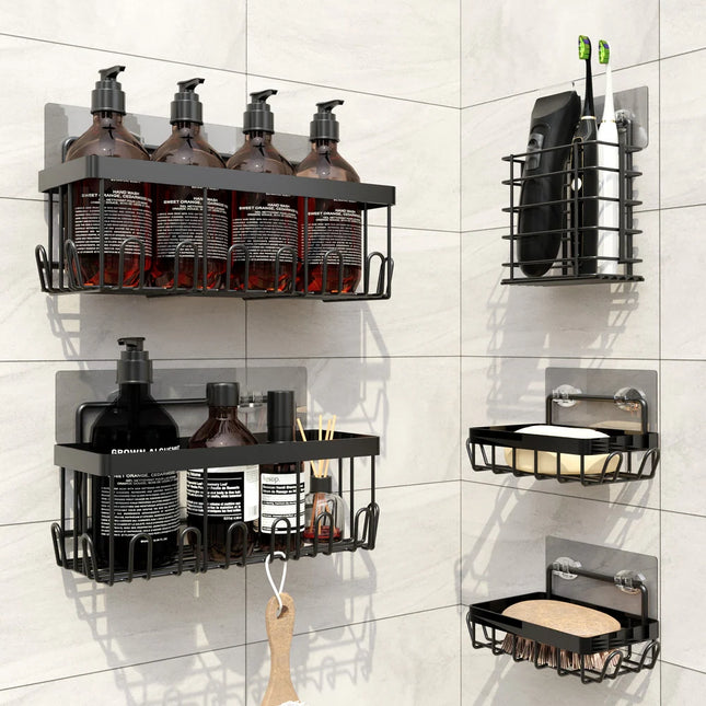 5 Pack Stainless Steel Shower Caddy Set Wall Mounted No Drill Organizer