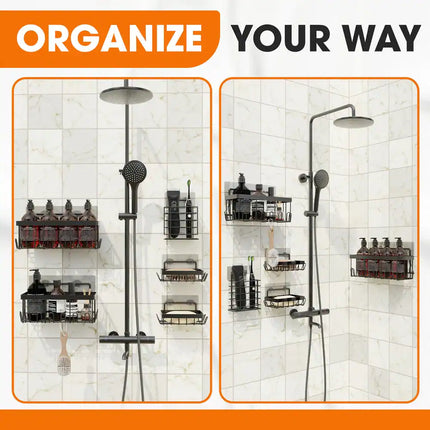5 Pack Stainless Steel Shower Caddy Set Wall Mounted No Drill Organizer