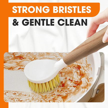 3 Pack Bamboo Dish Brush Set with Scraper Kitchen Cleaning Brushes Set