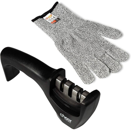 3-Stage Professional Knife Sharpener with Safety Glove – Manual Culinary Tool