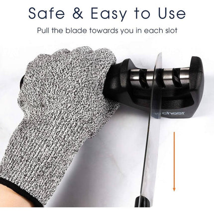 3-Stage Professional Knife Sharpener with Safety Glove – Manual Culinary Tool