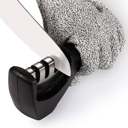 3-Stage Professional Knife Sharpener with Safety Glove – Manual Culinary Tool