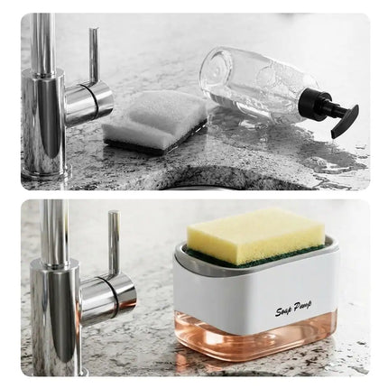 Dish Soap Dispenser & Sponge Holder, 2-in-1 Kitchen Sink Organizer, White