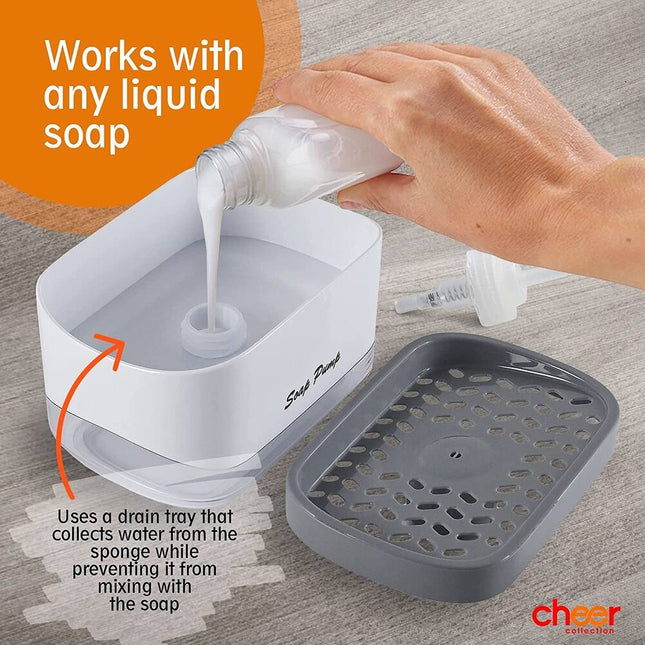 Dish Soap Dispenser with Sponge Holder Kitchen Sink Pump Organizer