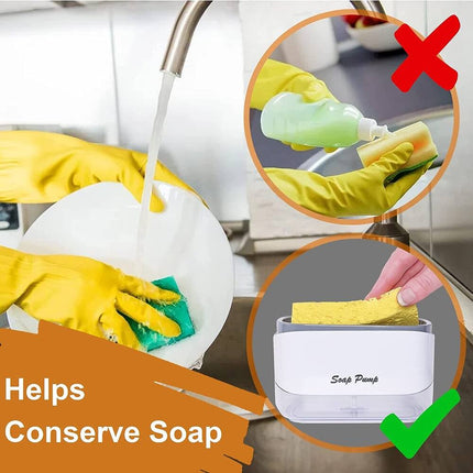 Dish Soap Dispenser with Sponge Holder Kitchen Sink Pump Organizer