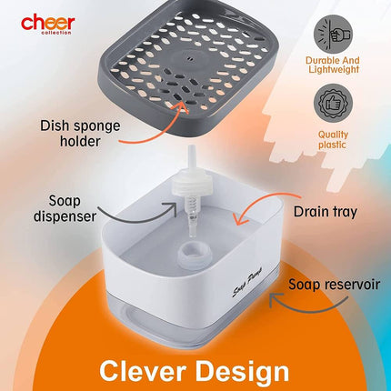Dish Soap Dispenser with Sponge Holder Kitchen Sink Pump Organizer