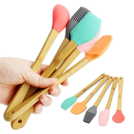 Mini Silicone Baking Spatula Set for Kids – 5-Piece with Bamboo Handles