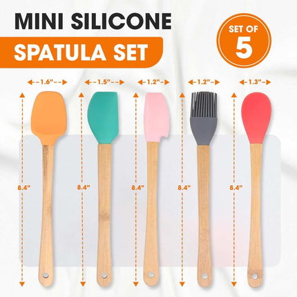 Mini Silicone Baking Spatula Set for Kids – 5-Piece with Bamboo Handles