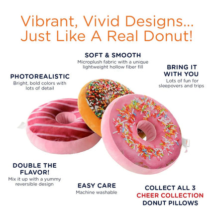Reversible Plush Donut Throw Pillow Soft Cute Cushion for Sofa Bed Decor