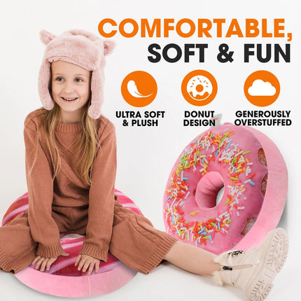 Reversible Plush Donut Throw Pillow Soft Cute Cushion for Sofa Bed Decor