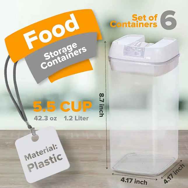 6-Piece Uniform Size Airtight Food Storage Containers with Lids Set