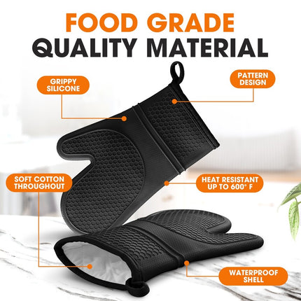 Set of 2 Silicone Oven Mitts – Soft Cotton Lining, Heat-Resistant