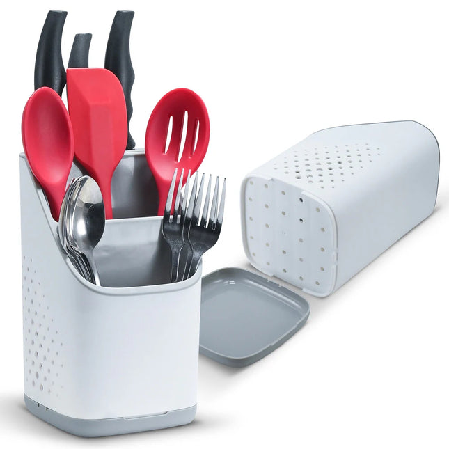 Utensil Organizer Caddy with Drip Tray and Drying Rack for Kitchen Use