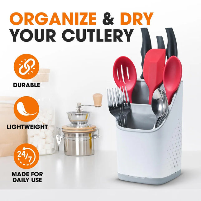 Utensil Organizer Caddy with Drip Tray and Drying Rack for Kitchen Use
