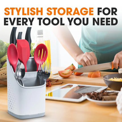 Utensil Organizer Caddy with Drip Tray and Drying Rack for Kitchen Use