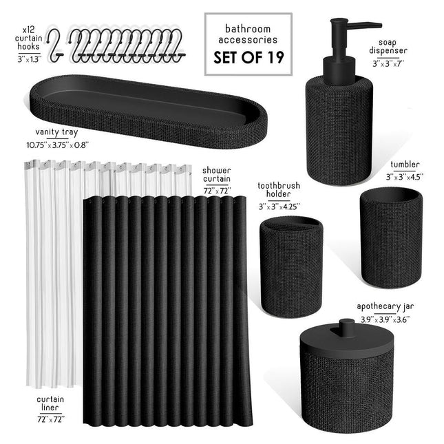Complete Bathroom Accessories Set with Shower Curtain, Rugs & Caddies