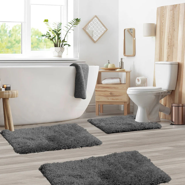 Lorena Shaggy Bath Rug Set – Non-Slip Rubber Backed Mats