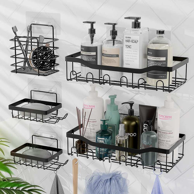 Empyrean Black Adhesive Shower Caddy Large Wall Mounted Bathroom Organizer Storage