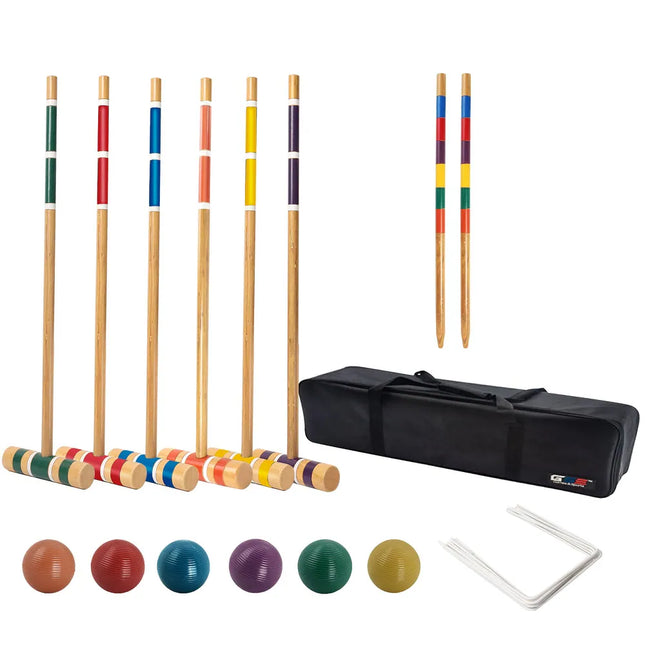 6-Player Croquet Set with Mallets, Balls, Wickets, Stakes & Carry Case