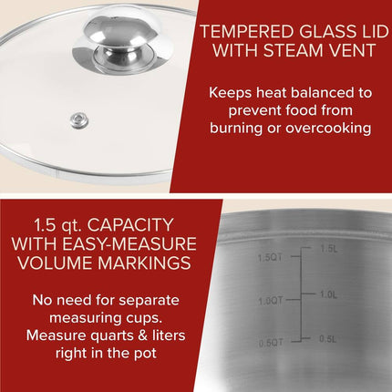 6 Cup Double Boiler and 1.5 Quart Saucepan Stainless Steel Combo Set