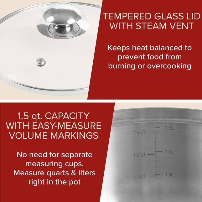 6 Cup Double Boiler and 1.5 Quart Saucepan Stainless Steel Combo Set
