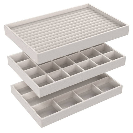 3-Piece Gray Velvet Jewelry Tray Set – Stylish Storage Solution