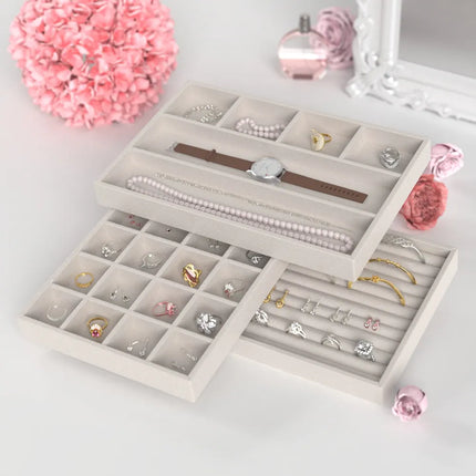 3-Piece Gray Velvet Jewelry Tray Set – Stylish Storage Solution