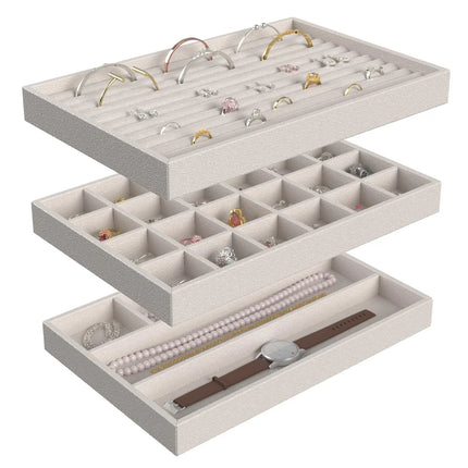 3-Piece Gray Velvet Jewelry Tray Set – Stylish Storage Solution