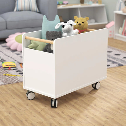 KidSpace White Toy Chest with Wheels for Kids Bedroom Storage Organizer
