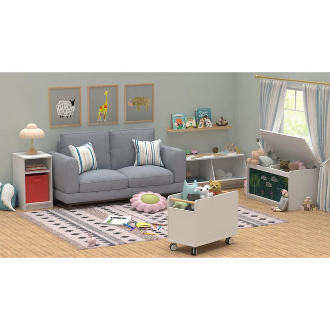 KidSpace White Toy Chest with Wheels for Kids Bedroom Storage Organizer