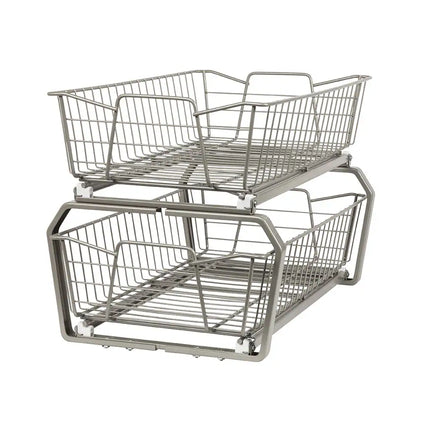 Two-Tier Pull-Out Cabinet Organizer – Nickel Finish Storage Solution