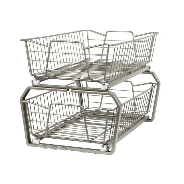 Two-Tier Pull-Out Cabinet Organizer – Nickel Finish Storage Solution